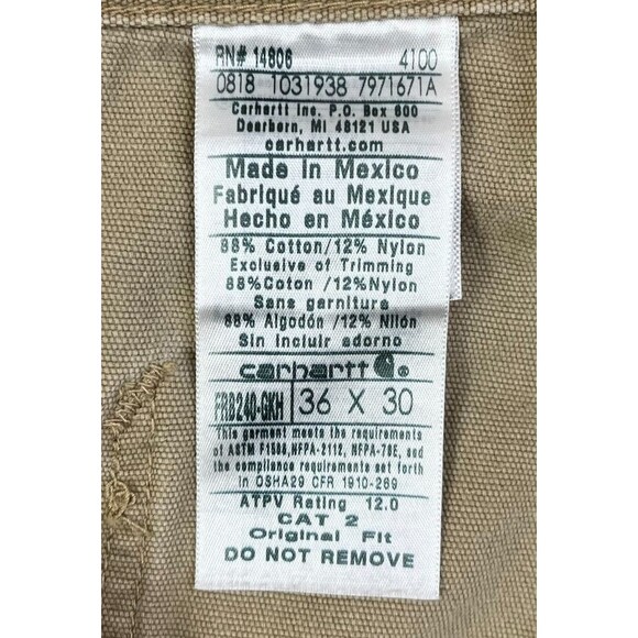 Carhartt FR Pants Men's 36x30 (Fits 35x29) Beige Cargo Flame Resistant FRB240 - Picture 5 of 14